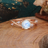 Vintage Round Cut Twisted Band Moonstone Ring for Women